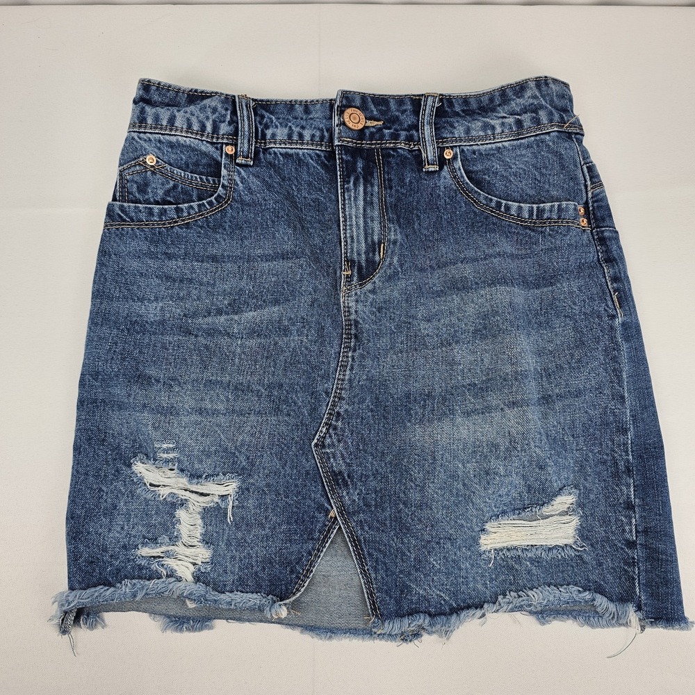 YMI Blue Jean‎ Skirt Dream Collection Hybrid Denim Distressed Size Small 90s